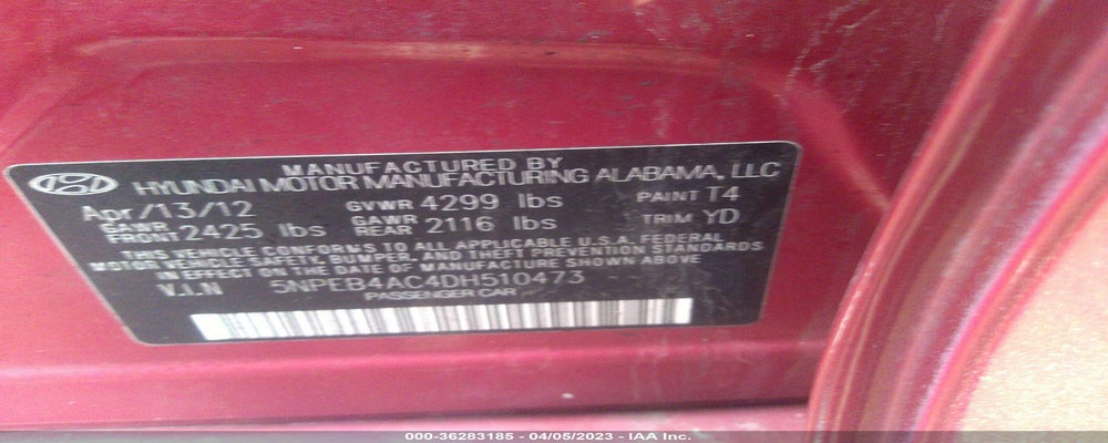 5NPEB4AC4DH510473 2013 HYUNDAI SONATA photo no. 9