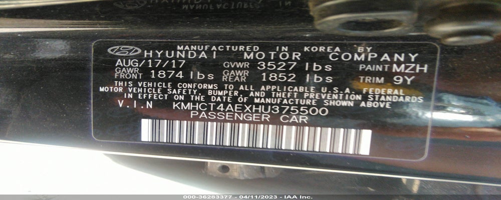 KMHCT4AEXHU375500 2017 HYUNDAI ACCENT photo no. 9