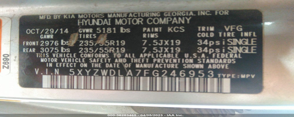 5XYZWDLA7FG246953 2015 HYUNDAI SANTA FE SPORT photo no. 9