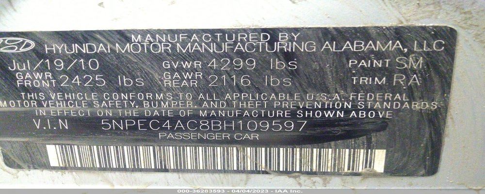 5NPEC4AC8BH109597 2011 HYUNDAI SONATA photo no. 9