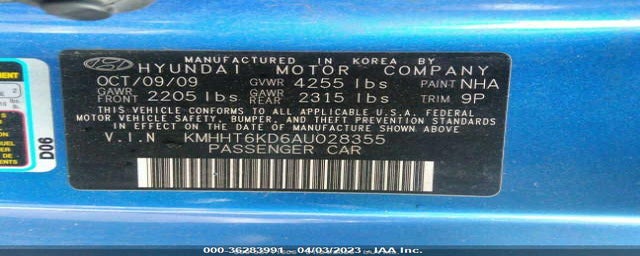 KMHHT6KD6AU028355 2010 HYUNDAI GENESIS COUPE photo no. 9