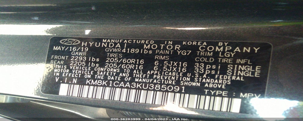 KM8K1CAA3KU385091 2019 HYUNDAI KONA photo no. 9