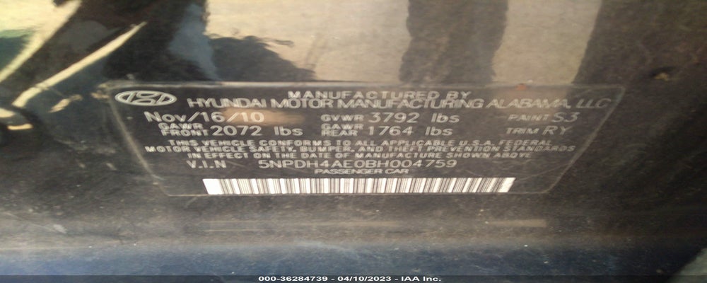 5NPDH4AE0BH004759 2011 HYUNDAI ELANTRA photo no. 9