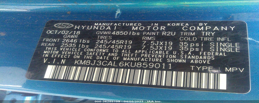 KM8J3CAL6KU859011 2019 HYUNDAI TUCSON photo no. 9