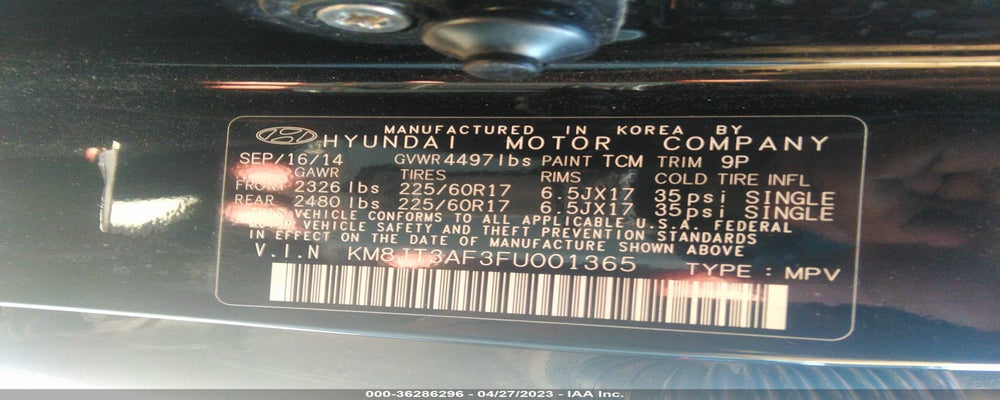 KM8JT3AF3FU001365 2015 HYUNDAI TUCSON photo no. 9