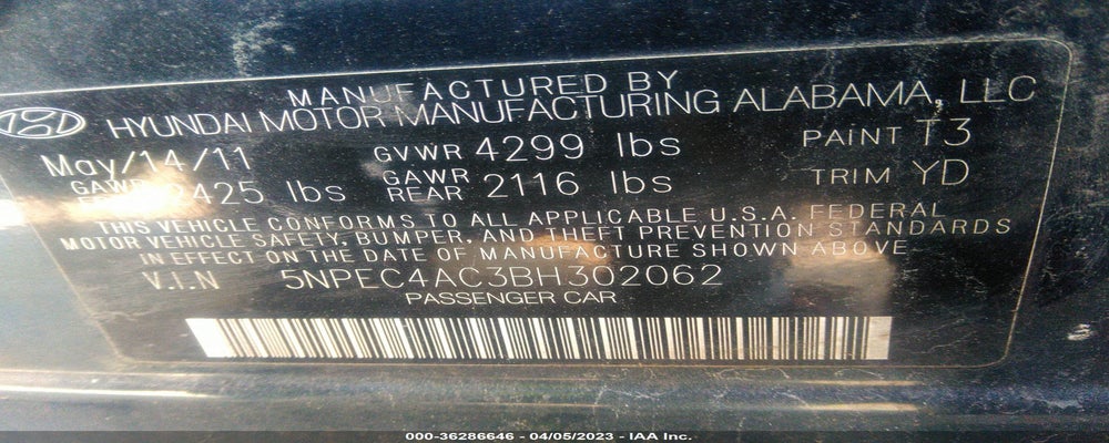 5NPEC4AC3BH302062 2011 HYUNDAI SONATA photo no. 9