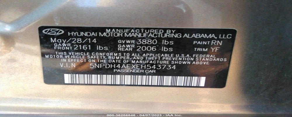 5NPDH4AEXEH543734 2014 HYUNDAI ELANTRA photo no. 9