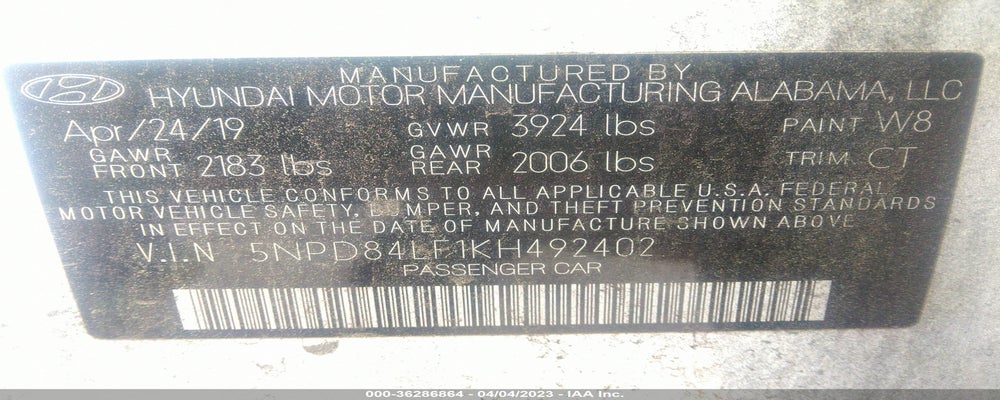5NPD84LF1KH492402 2019 HYUNDAI ELANTRA photo no. 9