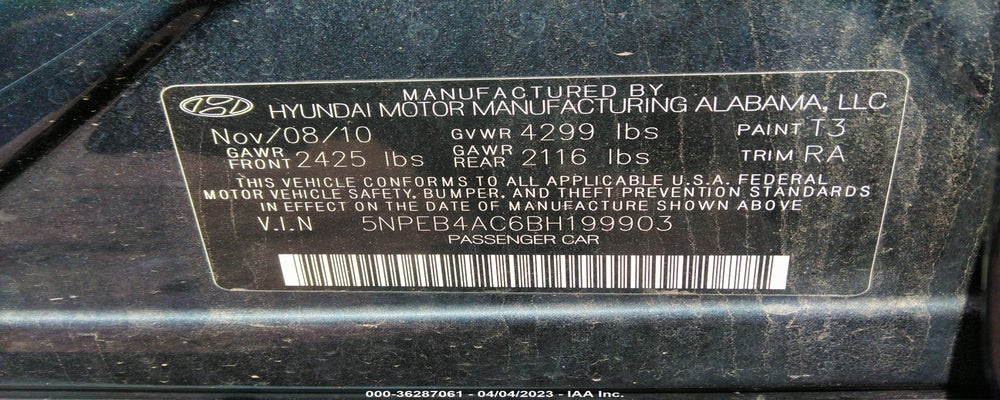 5NPEB4AC6BH199903 2011 HYUNDAI SONATA photo no. 9