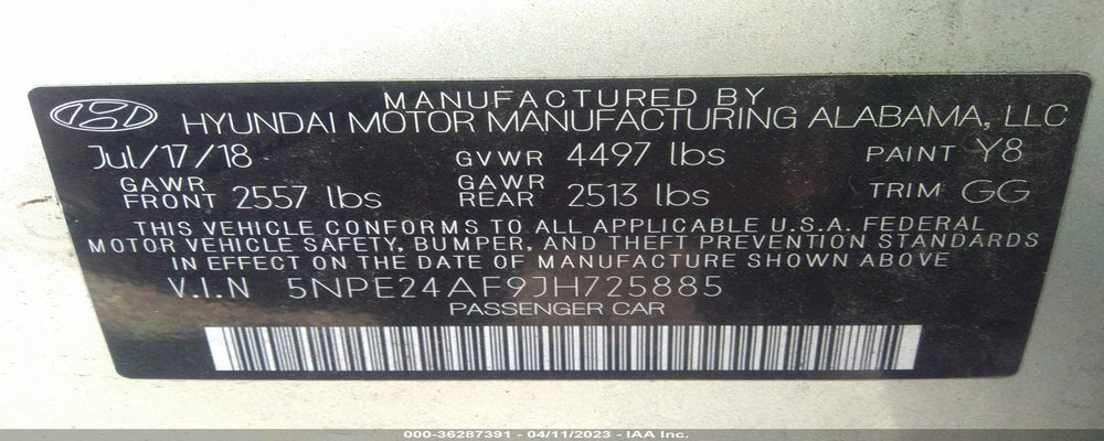 5NPE24AF9JH725885 2018 HYUNDAI SONATA photo no. 9