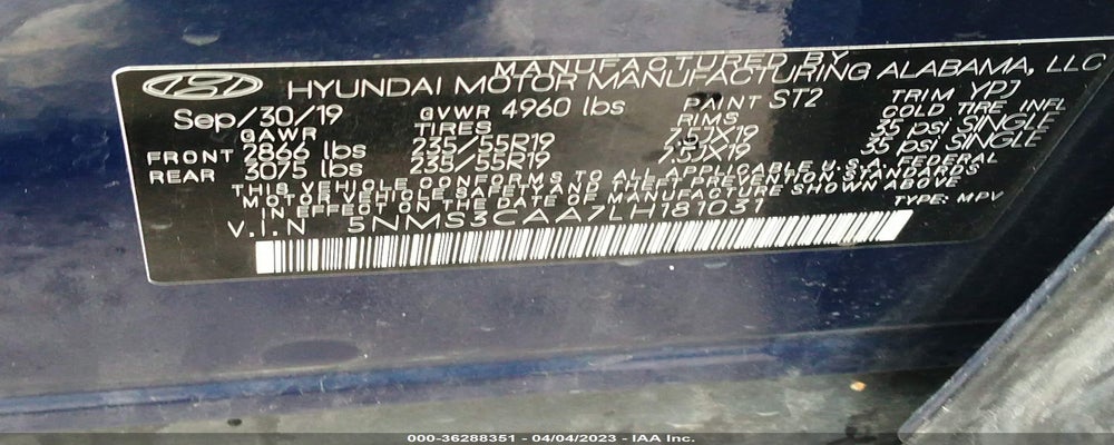 5NMS3CAA7LH181031 2020 HYUNDAI SANTA FE photo no. 9