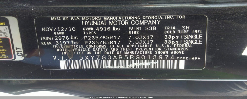 5XYZG3AB5BG013974 2011 HYUNDAI SANTA FE photo no. 9