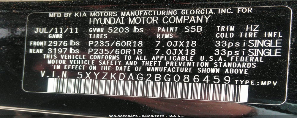 5XYZKDAG2BG086459 2011 HYUNDAI SANTA FE photo no. 9