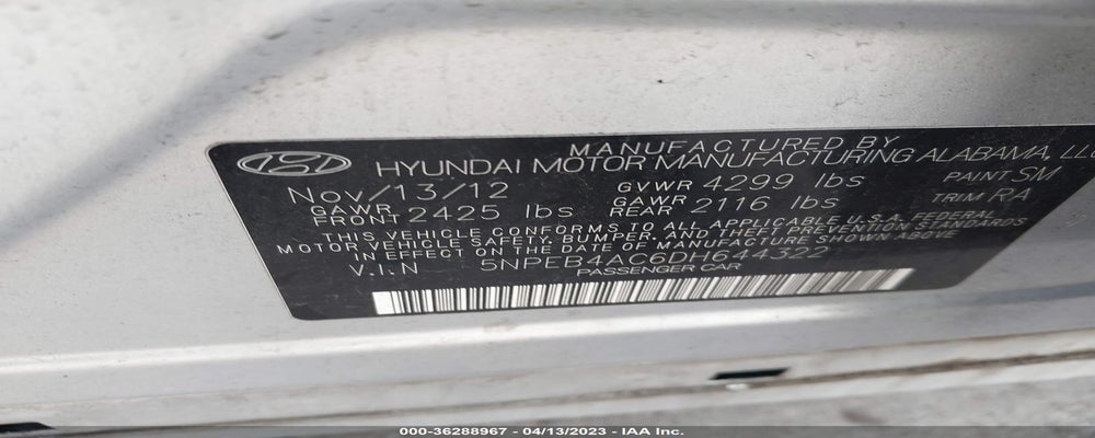 5NPEB4AC6DH644322 2013 HYUNDAI SONATA photo no. 9