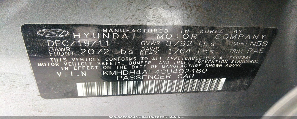 KMHDH4AE4CU402480 2012 HYUNDAI ELANTRA photo no. 9