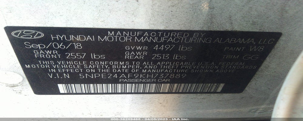 5NPE24AF9KH737889 2019 HYUNDAI SONATA photo no. 9