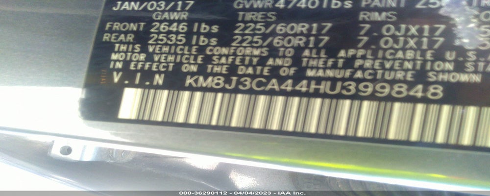 KM8J3CA44HU399848 2017 HYUNDAI TUCSON photo no. 9