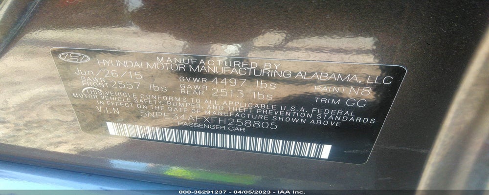 5NPE34AFXFH258805 2015 HYUNDAI SONATA photo no. 9