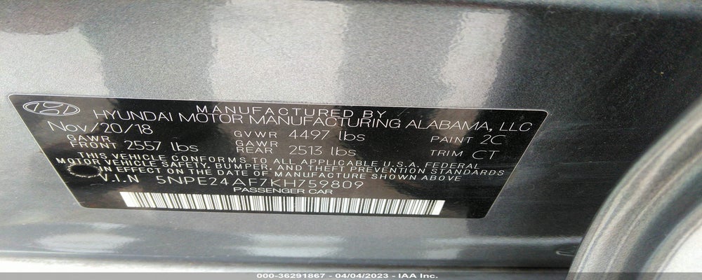 5NPE24AF7KH759809 2019 HYUNDAI SONATA photo no. 9