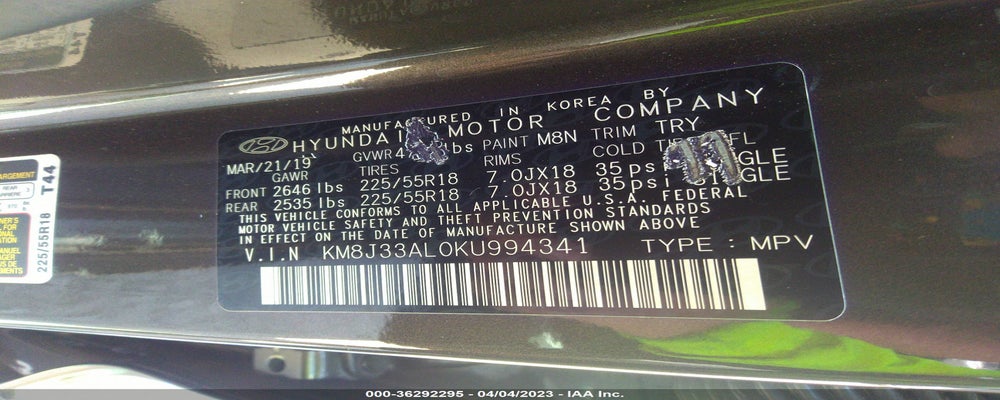 KM8J33AL0KU994341 2019 HYUNDAI TUCSON photo no. 9