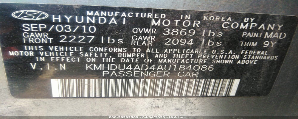 KMHDU4AD4AU184086 2010 HYUNDAI ELANTRA photo no. 9