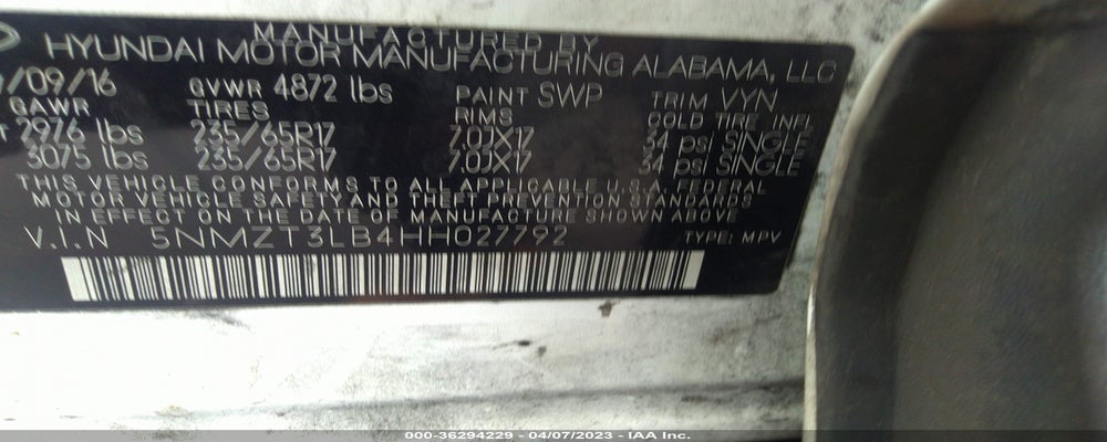 5NMZT3LB4HH027792 2017 HYUNDAI SANTA FE SPORT photo no. 9