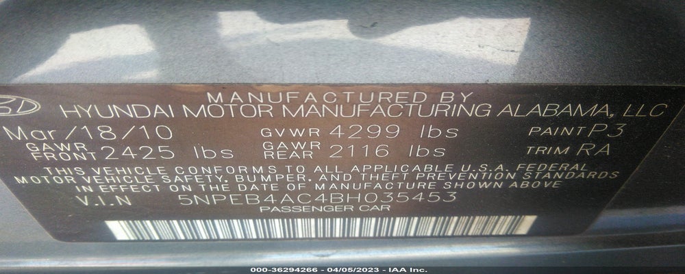 5NPEB4AC4BH035453 2011 HYUNDAI SONATA photo no. 9