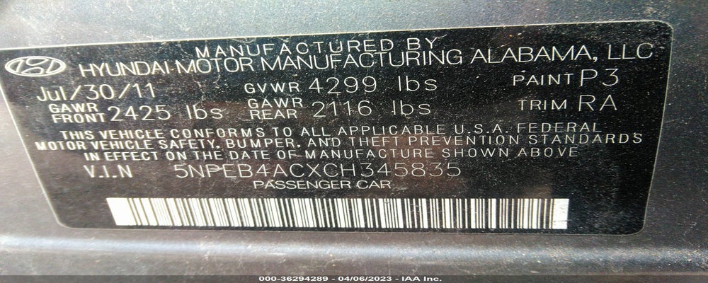5NPEB4ACXCH345835 2012 HYUNDAI SONATA photo no. 9