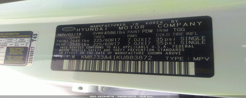 KM8J33A41KU883872 2019 HYUNDAI TUCSON photo no. 9