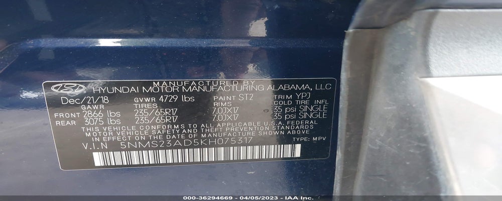 5NMS23AD5KH075317 2019 HYUNDAI SANTA FE photo no. 9