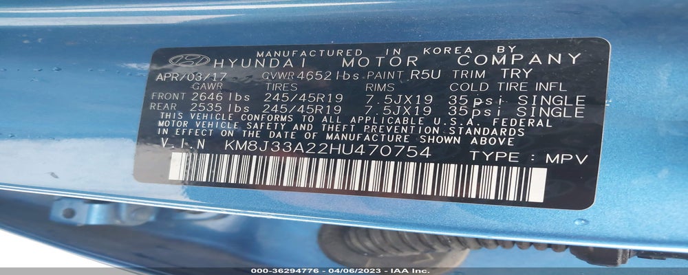KM8J33A22HU470754 2017 HYUNDAI TUCSON photo no. 9