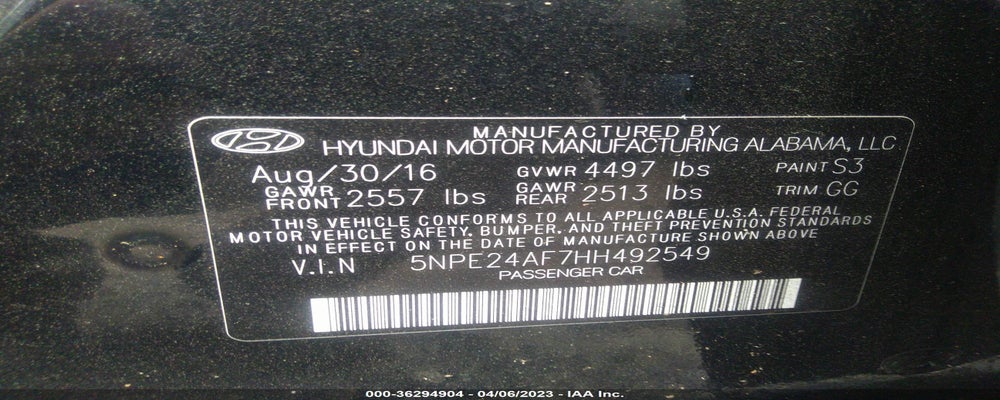 5NPE24AF7HH492549 2017 HYUNDAI SONATA photo no. 9