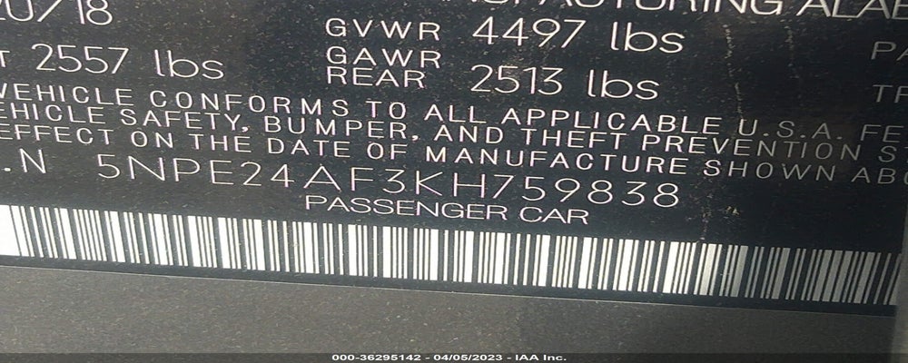 5NPE24AF3KH759838 2019 HYUNDAI SONATA photo no. 9