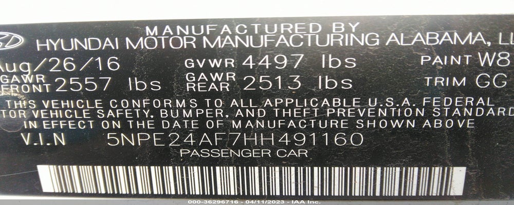 5NPE24AF7HH491160 2017 HYUNDAI SONATA photo no. 9