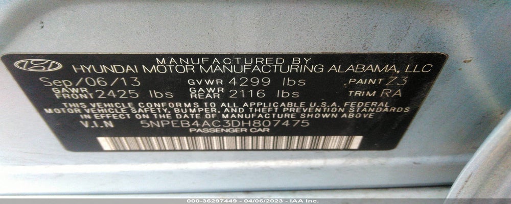 5NPEB4AC3DH807475 2013 HYUNDAI SONATA photo no. 9