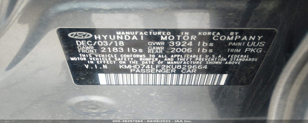 KMHD74LF2KU829664 2019 HYUNDAI ELANTRA photo no. 9