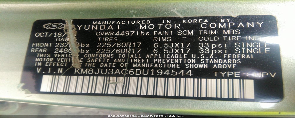 KM8JU3AC6BU194544 2011 HYUNDAI TUCSON photo no. 9