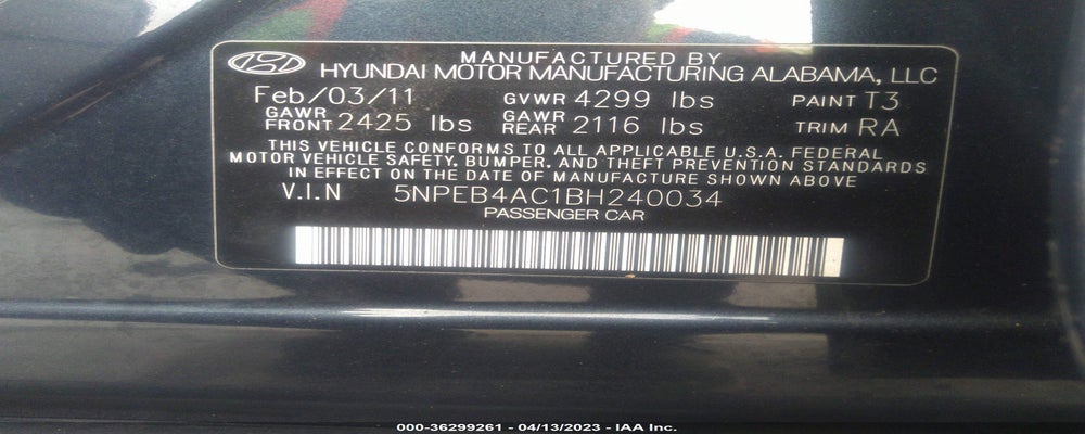 5NPEB4AC1BH240034 2011 HYUNDAI SONATA photo no. 9