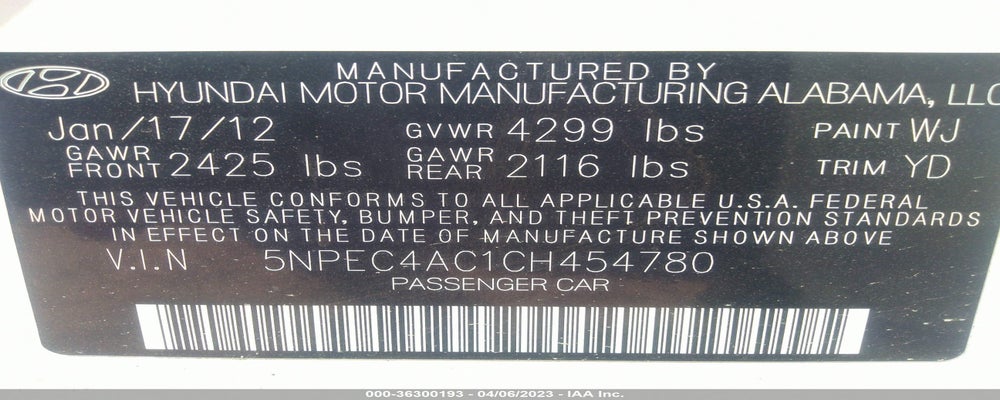 5NPEC4AC1CH454780 2012 HYUNDAI SONATA photo no. 9