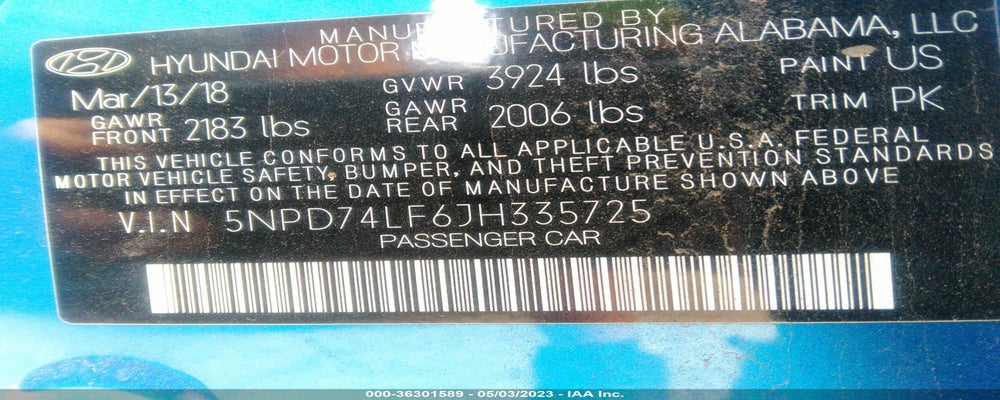 5NPD74LF6JH335725 2018 HYUNDAI ELANTRA photo no. 9