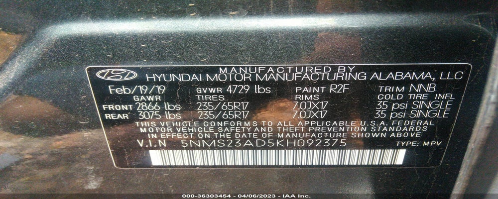 5NMS23AD5KH092375 2019 HYUNDAI SANTA FE photo no. 9