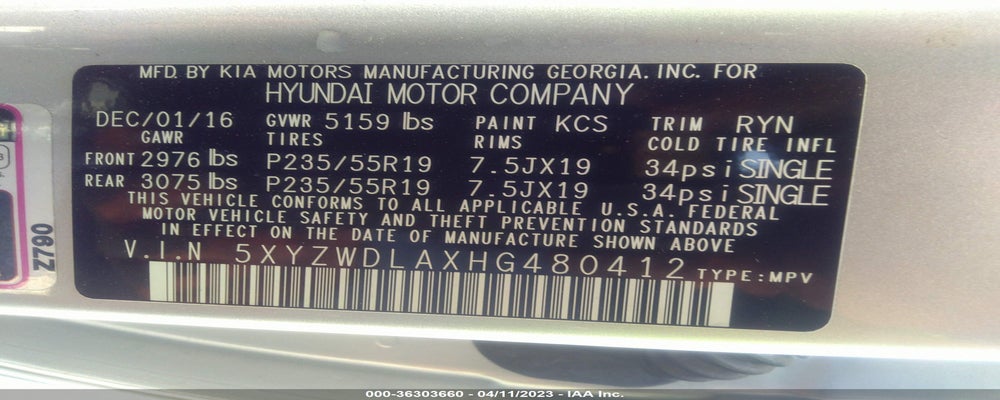5XYZWDLAXHG480412 2017 HYUNDAI SANTA FE SPORT photo no. 9