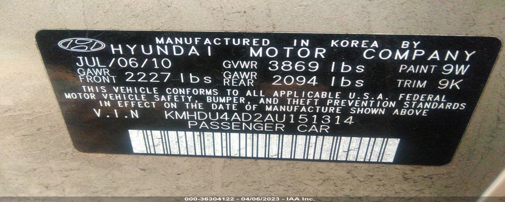 KMHDU4AD2AU151314 2010 HYUNDAI ELANTRA photo no. 9
