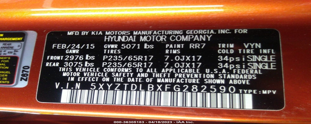 5XYZTDLBXFG282590 2015 HYUNDAI SANTA FE SPORT photo no. 9