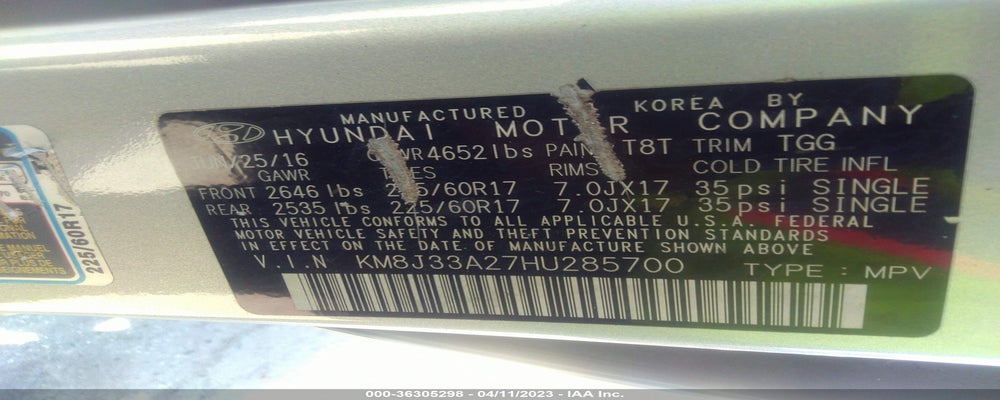 KM8J33A27HU285700 2017 HYUNDAI TUCSON photo no. 9