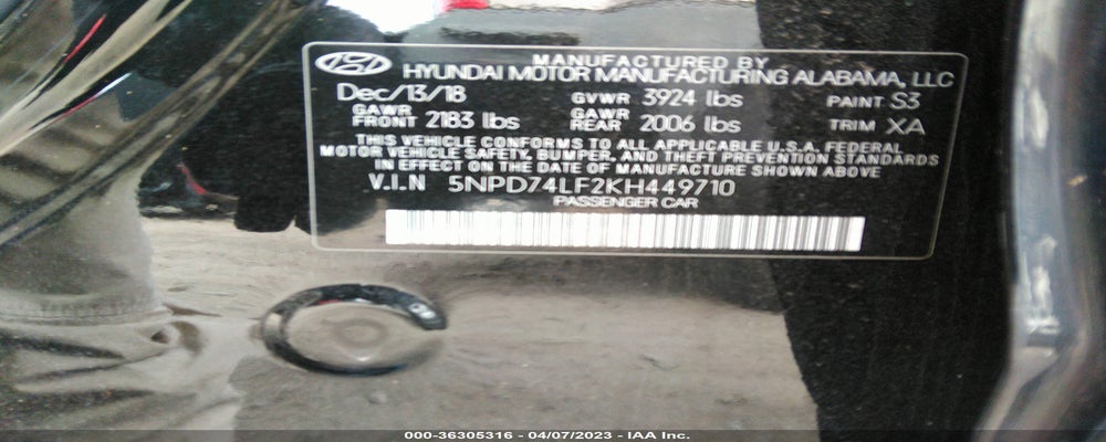 5NPD74LF2KH449710 2019 HYUNDAI ELANTRA photo no. 9