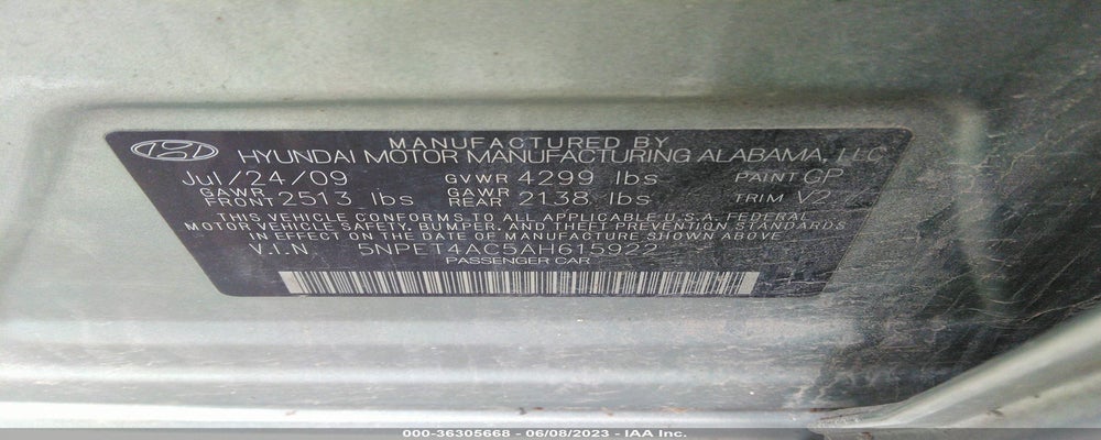 5NPET4AC5AH615922 2010 HYUNDAI SONATA photo no. 9