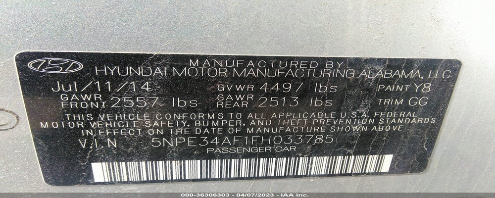 5NPE34AF1FH033785 2015 HYUNDAI SONATA photo no. 9