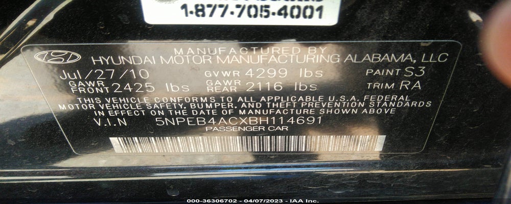 5NPEB4ACXBH114691 2011 HYUNDAI SONATA photo no. 9