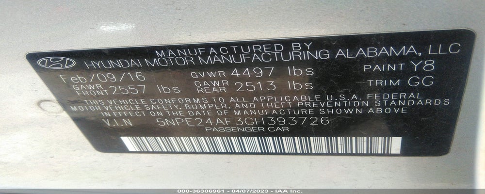 5NPE24AF3GH393726 2016 HYUNDAI SONATA photo no. 9